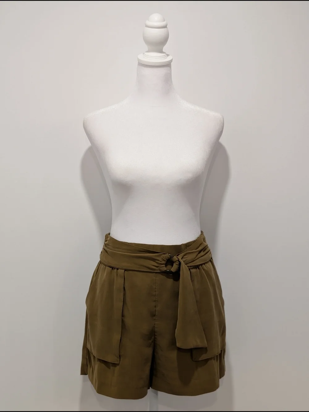 Dynamite High-Waist Paperbag Shorts with Ring Belt - Khaki Brown - Picture 1 of 9